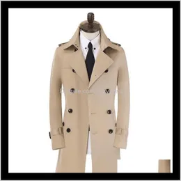 Outerwear & Clothing Apparel Drop Delivery 2021 Thin Mens Trench Coats Beige Spring Autumn Man Double Breasted Coat Men Clothes Slim Overcoat