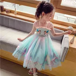 Sommarflickor klänning barnkläder dröm regnbåge chiffon Hanfu klassisk elegant prinsessa suspender till tjej 210625