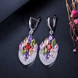 Europe and America Luxury Wedding Jewelry Shining Crystal Dangle Long Temperament Pendant Earrings Women Brand Geometric Earings