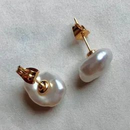 2021 Trend Freshwater Raw Pearl Stud Earrings Anti-allergic 925 Silver 18K Gold Plated Baroque Jewelry for Women Drop 220211