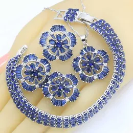 Blue Semi-precious Women Jewelry Sets Bracelet Earrings Rings Necklace Pendant Gift Box New Arrival H1022