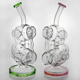 Hipster Glass Bong Recycler 유리 파이프 봉수 봉 유리 물관 봉 11.8 ''14mm 조인트 핑크 블루 파란색 보라색 퍼콜 레이터와 직선 튜브 봉