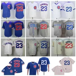 Mężczyźni Retro 23 Ryne Sandberg Vintage Baseball Jersey Blue White Grey Beige Black Team Color Pullover Pinstripe Wszystkie szwy 1929 1969 1984 1988 1990 Emetire