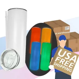 Lokalt lager sublimering tumbler glöd i den mörka tumlaren 20oz rak mager tumbler med lysande färg lysande kopp magi rese cup usa warehouse