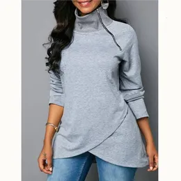 Damskie bluzy bluzy 2021 Zipper Turtleneck Sweatshirt Kobiety Z Długim Rękawem Loose Pullover Casual Solid Color Nieregularny Top Plus Size