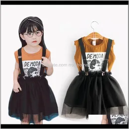 Estate coreana stampa cartone animato maglietta principessa carina tutu bambini moda neonata gilet Ax0Kk set di abbigliamento Yo2F5