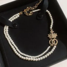 Doppelte Perlenkette Damenschmuck Designer Krone Anhänger Halskette Luxus hochwertige Mode Halsketten Perla Kragen Kette D2111051HL