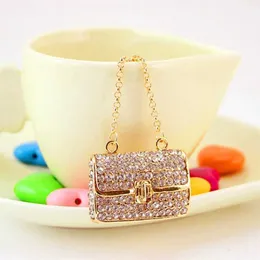 Lady Bag Keychain Fashion Metal Small Gift Creative Square Lady Chain Bag Shape Keychain Vit Rhinestone Tillbehör G1019