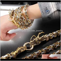 Link, Bracelets Jewelry101Cm Outdoor Stainless Steel Self Defense Protection Dragon Hand Bracelet Byzantine Chain Necklace Tactical Metallic