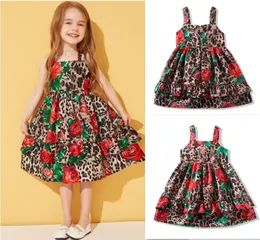 Baby Girls Sukienki Wysokiej Jakości Designer Odzież Bez Rękawów Leopard Rose Princess Letnie Dzieci Dress Party Children
