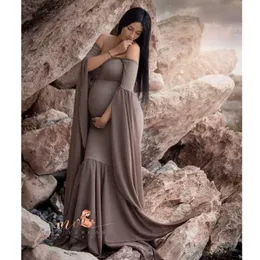 Sexig axelfri maternity fotografi rekvisita lång klänning för gravida kvinnor fancy graviditet klänning elegans maxi gown foto skjuta y0924