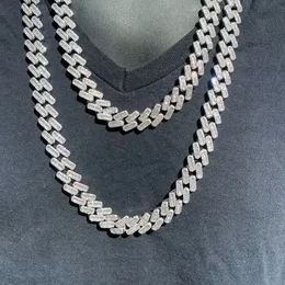 Męskie 20mm Baguette Pradze Kubańskie Naszyjnik Łańcuch Real Iced 14K Biały Pozłacany Diament Cubic Cyrkon Biżuteria 16 "Choker -24"