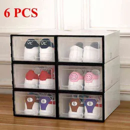 6PCS Fold Plastic Shoe Boxes Storage Dammsäker Arrangör Kombinationskåp