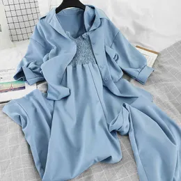 New 2020 Women Two Piece Sets Fashion Blouse Tops And Jumpsuit Outfits Woman Beach Casual Clothes Fahsion Female 2 Pce Suits X0428