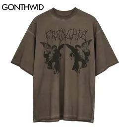 Tshirts Streetwear Vintage Painting Print Punk Rock Gothic Tees T-shirts Hip Hop Fashion Summer Casual Loose Cotton Tops 210602