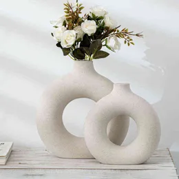 Frosted Particle Flower Arrangement Hollow Round Flower Vase For Home Decoration Furnishings Office Living Room Decor Art Vases 211118