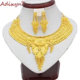 Adixyn 2018 Dubai Halskette/Ohrringe Schmuck-Set für Frauen, goldfarbener Schmuck, äthiopischer/arabischer/indischer Hochzeit/Party-Zubehör, N10078, H1022