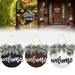 Welcome Wreath Sign for Farmhouse Front Porch Decor Rustic Door Hangers Front Door with Premium Greenery for Home Decoration Q0812