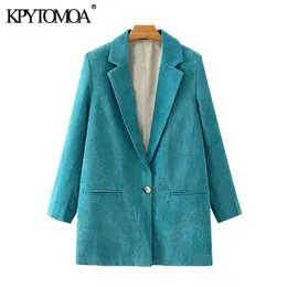 Kvinnor Mode Singelknapp Corduroy Blazers Coat Vintage Långärmade fickor Kvinnor OuterWear Chic Toppar 210416