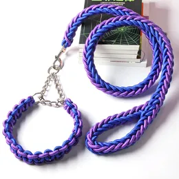 Pet Leashes Justerbar Nylon Dog Collar Set Soft Collars För Stora Hundar Avstå Bite Leash P Chain Rope