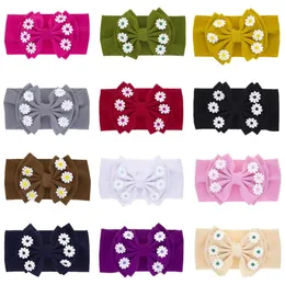 Baby Girl Headband Big Bow Daisy Flower Headband Elastic Nyfödd Turban Solid Wide Head Wrap Spädbarn Huvudbonader Hårtillbehör 12 färger BT6581