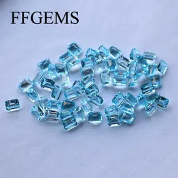 Ffgems naturlig schweizisk blå topaz aquamarine lös ädelsten rektangel 4 * 6mm DIY för silver guldring örhänge montering fina smycken h1015