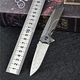 Wysokiej Jakości Flipper Składany Nóż Japonia Damaszek Stalowy Drop Point Blade TC4 Titanium Stopu Uchwyt Zewnątrz EDC Kieszonkowe Noże