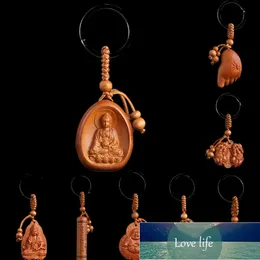 New Arrival Lucky Jewelry Peach Wood Carving Buckle Buddha Pendant Keychain For Car Bag Keyring Wholesale Factory price expert design Quality Latest Style Original