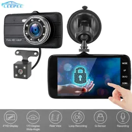 4 "Car DVR HD 1080p Touch Video Recorder Camera Dash Cam Auto Dashcam 170 ° vidvinkel G-sensor Dual Lens Accessories DVRS