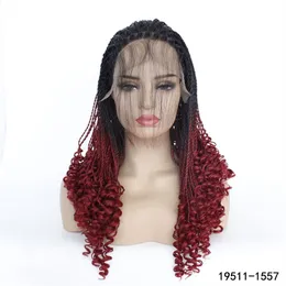 HD Box flätad lockig syntetisk spetsfront peruk mix färg simulering mänsklig flätande hår frontal flätor peruker 19511-1557