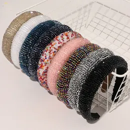 Fascia per capelli con perline di strass di lusso da donna Cerchio per testa in spugna spessa Elegante fascia per capelli in cristallo pieno Turbante Accessori per capelli femminili