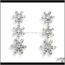 Anklets Drop Delivery 2021 Stonefans Elegant Flowers Crystal Cz Long Women Zirconia Wedding Earrings For Brides Jewelry Party Accessories LPC