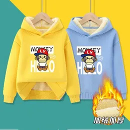 Boys Plus Bluzy polarowe 2022 Nowa odzież dziecięca Zimowe Dzieci Drukowane Kapturem Chłopiec Sweter 5 Kolor Dzieci Swetry