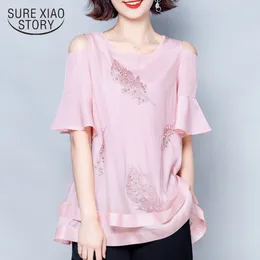 Summer Tops Plus Size Short Sleeve Blouse Casual Loose O Neck Bead Women Shirts Blusas Mujer De Moda 8859 50 210415