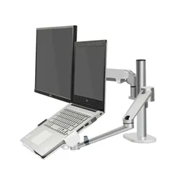 Upergo OL-3S Wysokość aluminiowa Regulowana Desktop Podwój Dual Arm1 17-32 calowy uchwyt do monitora + 12-17 Uchwyt na laptopa Stojak pełny Motion Mount - Black