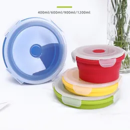Silicone Floding Lunch Boxes Okrągły Składany Bento Box Składany Kontener Food Contain 400/600/900 / 1200ml na obiad