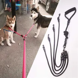 Nylon Double Leashes Detachable Pet Lead Climbing Foam Cotton Handle 1 Leash for 2 or 3 or 4 Dogs Small Dog Retraction Rope 201126