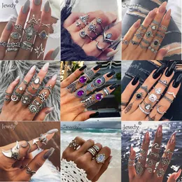Cluster Rings 50 Styles Boho Punk Hollow Triangle Water Drop Arrow Sun Gem Crystal Silver Set For Women Personality Girl Jewelry