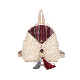 Zaino Multifunzione Borsa di Paglia Mini Donne Viaggi Boho Zaino Vintage Rugtas Mochila De Moda Rugzak Vrouwen Designer Borse