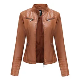 Couro feminino faux 2021 moda mulheres jaqueta outono inverno manga longa sólida zíper motociclista de grandes dimensões casual outwear