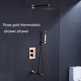 Prysznic w łazience wszystkie miedziane różowe złoto termostatyczne kranę cross-gumową ciemny strój, który zakopuje zestaw ścienny
