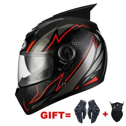 Capacetes de motocicleta 2 presentes capacete completo capacete dupla lente casco motocicleta visores duplos ponto aprovado para adultos inverno quente