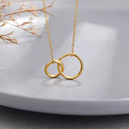 Gold Stainless Steel Necklace Simple Design Infinity Double Circle Pendant Necklaces for Women Sister Jewelry
