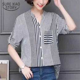Summer Fashion Striped Women Blouse Shirt Short Sleeve Inch Loose Large Size Female Bottoming Tops Blusas 0736 30 210506
