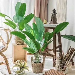 80cm 18 Forks Tropical Plants Large Artificial Banana Tree Fake Monstera Plastic Palm Tree Leaves For Home Garden Wedding Decor 211104