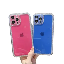 Diamond Fodral Transparent Cover Epoxy Acrylic Hard Back Shocksäker för iPhone13 Promax 12 11 x XR XSMAX 8Plus 8 7 Samsunga12 A32 4G A52 A72 A02S A03S A22 M32 A02 EU Xiaomi