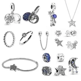 2021 New Winter 925 Sterling Silver Astronaut Double Hanging Moon Galaxy Charm Bracelet Ring Earring Series Female Jewelry