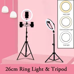 Iluminação LED Anel Luz Luz Fotografia Selfie Dimmable para Makeup Video Streaming Streaming YouTube Camera Stand Tripé 26cm Ringlight