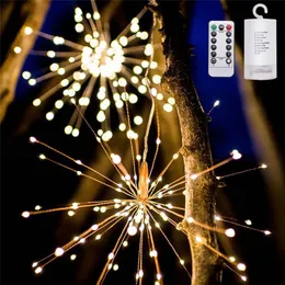 90-200 LEDがぶら下がっているスターバースト文字列おとぎのDiy花火クリスマスライトの外でホリデーパーティーの装飾ガーランドストリート