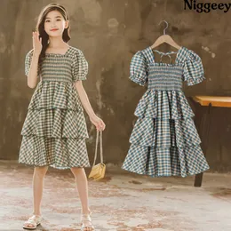 3-14歳の女の子のドレス夏2021年新しい韓国風ワンショルダードレスビッグチャイルドケーキドレスQ0716